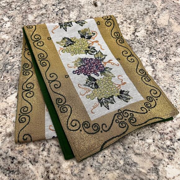 Vintage Table Runner -Tapestry-Grapevine Design- Grapes -71in long x 12.5in wide - Picture 1 of 7